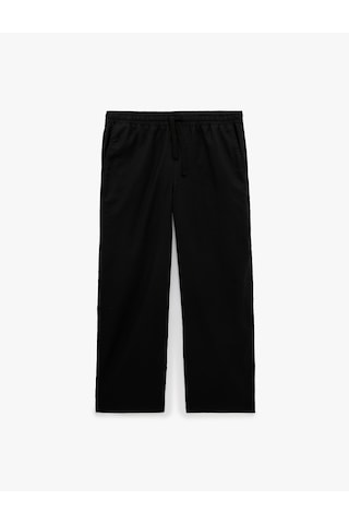 Koton Pamuk Keten Karışımlı Bol Loose Fit Beli Bağcıklı Yazlık Pantolon Siyah 6sam40160hw