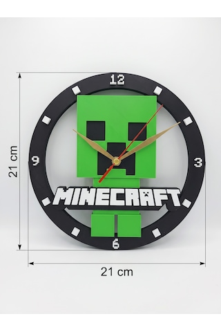 Minecraft Creeper Tasarımlı Çocuk Odası Duvar Saati 21x21 Cm - Dekoratif Sessiz Quartz Akar Akar Mekanizmalı Saat