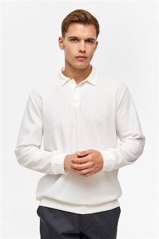 SÜVARİ Beyaz Regular Düz Polo Yaka Sweatshirt Beyaz