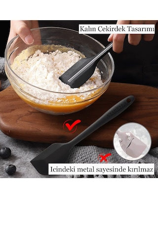 Silikon Spatula Seti Siyah Yanmaz Yapışmaz Çizmez 27cm