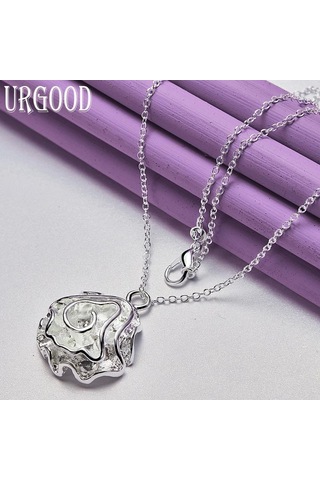 925 Ayar Gümüş Gül Kolye Kolye Moda Takı