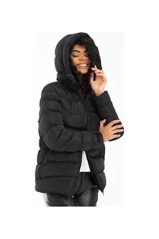 Kadın Siyah Kapüşonlu Içi Polarlı Kürklü Su Geçirmez Rüzgara Dayanıklı Şişme Mont Siyah