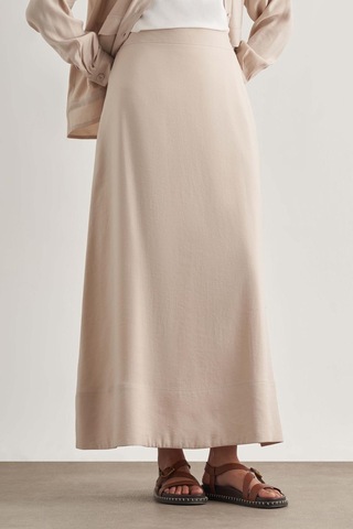 Mizalle Modal Karışımlı Taş Rengi Maksi Evaze Etek Taş