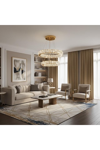 Kristal 2 Katlı Uzaktan Kumandalı 40-50 Cm Avize Gold