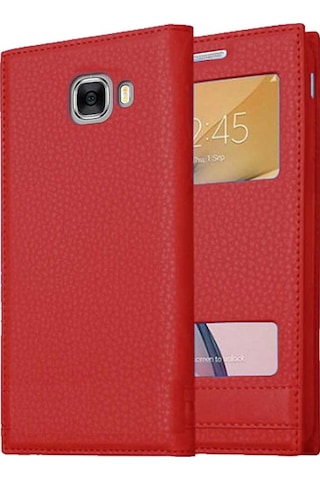 Samsung Galaxy C7 Uyumlu Pencereli Kapaklı Magnum Kılıf