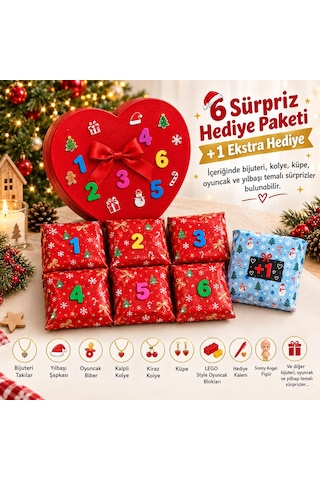 Advent Calendar Yılbaşı Hediye Kutusu - Sevgiliye Özel Kalp Kutulu Bijuteri & Sürpriz Hediye Seti 6+1 Sürpriz Paketi