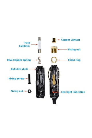 5 Adet - 12v Oto Araç Çakmak Fiş Erkek Sigortalı Ledli - Demonte