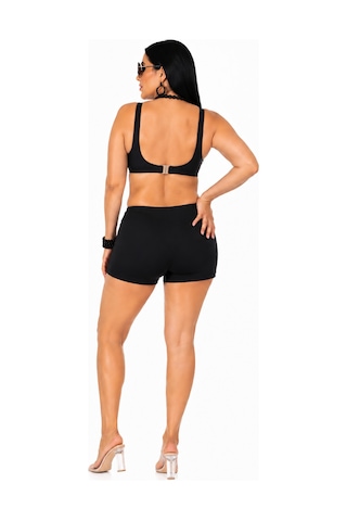 Büyük Beden Kalın Askılı Sabit Pedli Kadın Şortlu Bikini Takım Siyah