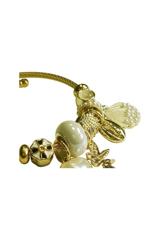 Uzel Sarı Gold Model Incili Deniz Kabuğu Charmlı Çelik Bileklik Beyaz