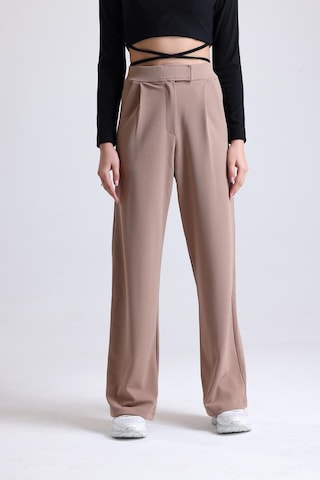 Kadın Wide Leg Likralı Cırt Kapamalı Lastikli Palazzo Pantolon - Kahverengi