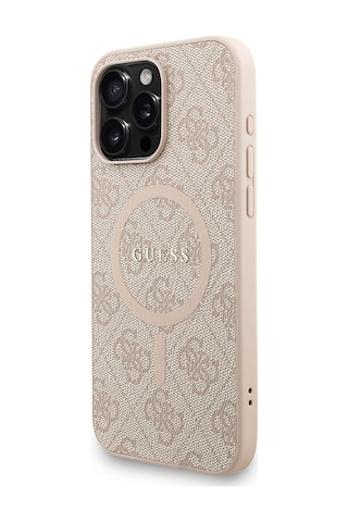 Apple iPhone 15 Pro Max Uyumlu Kılıf Guess Lisanslı M safe Bilek Askı İpli Yazı Logolu Kapak Pembe