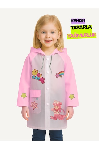 Casabony Pembe Kendin Tasarla Kız Çocuk Yağmurluk Pembe