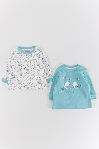 Kedi Figürlü 2'li Kız/erkek Bebek Body Sweat Takımı 001