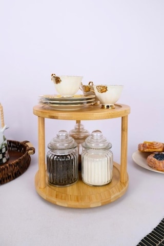 Digithome Bambu 2 Katlı 360 Döner Standlı Servis Ve Sunum Tepsisi Kahverengi A/10 C1-1-289