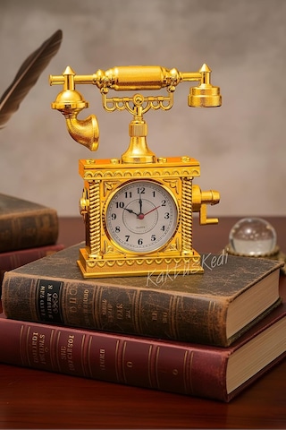 Vintage Telefon Model Nostaljik Dekoratif Masa Saati Gold Çalar Saat Altın, 7480000717325 Çok Renkli