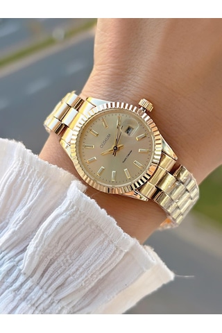 Coliseum Çelik Kordon Takvimli Kadran Özel Tasarım Vintage Seri Kadın Kol Saati+bileklik Ps.8341.m1 Sarı