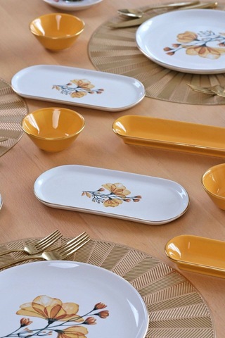 Asya Lizy Hardal Altın Yaldızlı 32 Parça 6 Kişilik Seramik Kahvaltı Takımı Desenli