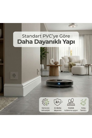Espumo Kompozit Süpürgelik 8 cm Beyaz | Suya Dayanıklı Parke Duvar Süpürgelik 2,40 m ESP301