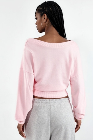 Hiccup Busem Kadın Kısa V Yaka Sweatshirt Allık Pembe