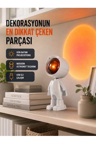 Gün Batımı Efekti Sunan Astronot Led Masa Lambası Yeni Nesil Rekli