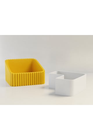 3d Baskı Fıstık Kasesi - Çift Hazneli Kabuk Ayırıcı Sunum Kasesi - Sarı Beyaz