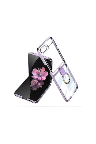 Galxy Uyumlu Z Flip 6 Kılıf Zore Yüzüklü Kıpta Kapak-lila Lila