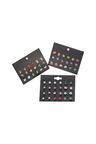 Chavin Çocuk Genç 30 Çift Mineli Figür Küpe Seti es93 Çok Renkli