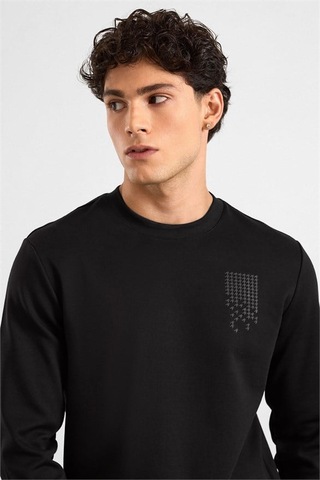 Süvari Siyah Regular Düz Baskılı İnterlok Bisiklet Yaka Cepsiz Sweatshirt Ssw2013700006-s09