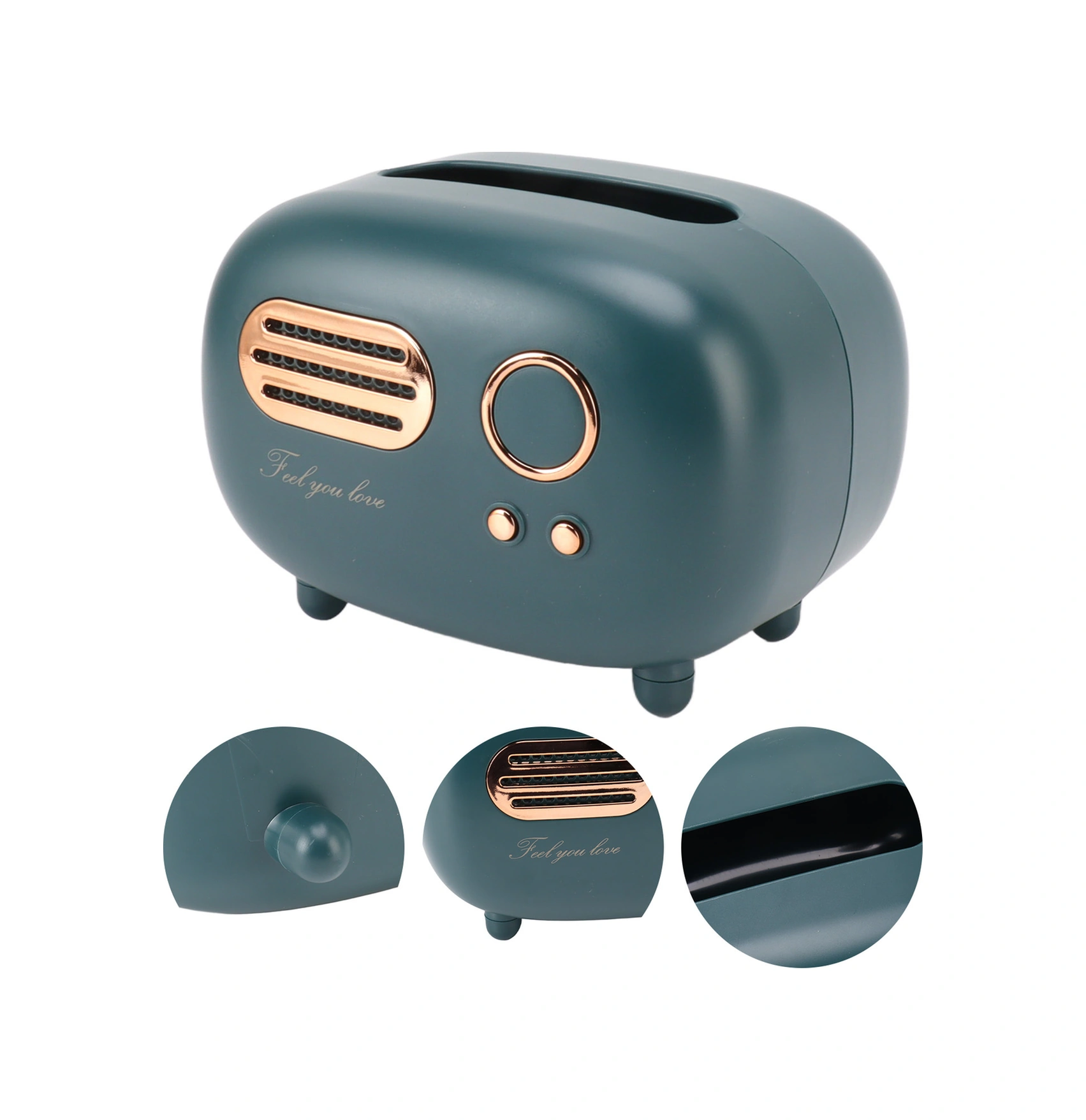 Kosona Klasik Radyo Desenli Plastik Mutfak Banyo Odası Dekoratif Multifonksiyonel Havlu Kutusu Kırmızı