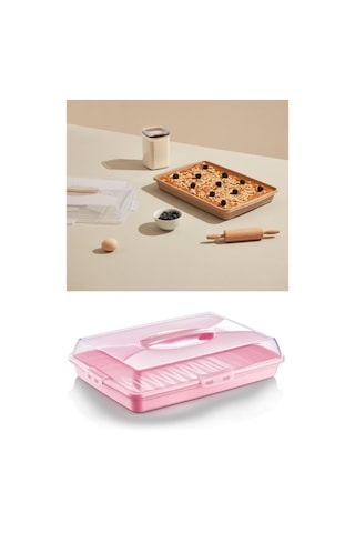 Flosoft Dikdörtgen Kek Pasta Börek Saklama Kabı, Kilitli Borcam Taşıma Kabı Büyük Boy 45cm 001