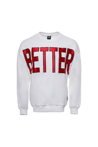 Wessi Bisiklet Yaka Beyaz Ön Baskılı Erkek Sweatshirt Beyaz