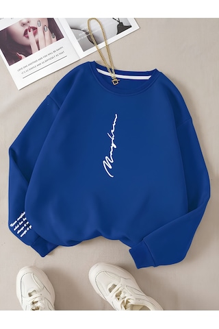 Startmore Mavi Unisex Kadın/erkek Never Renkli Oversize Bisiklet Yaka Pamuklu