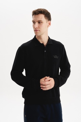 AR-MA Arma Erkek Regular Fit Selanik Kumaş Polo Yaka Sweatshirt Düğmeli, Pamuk Polyester Karışımlı %65 Pamuk %35 Polyester K30564699102 Siyah