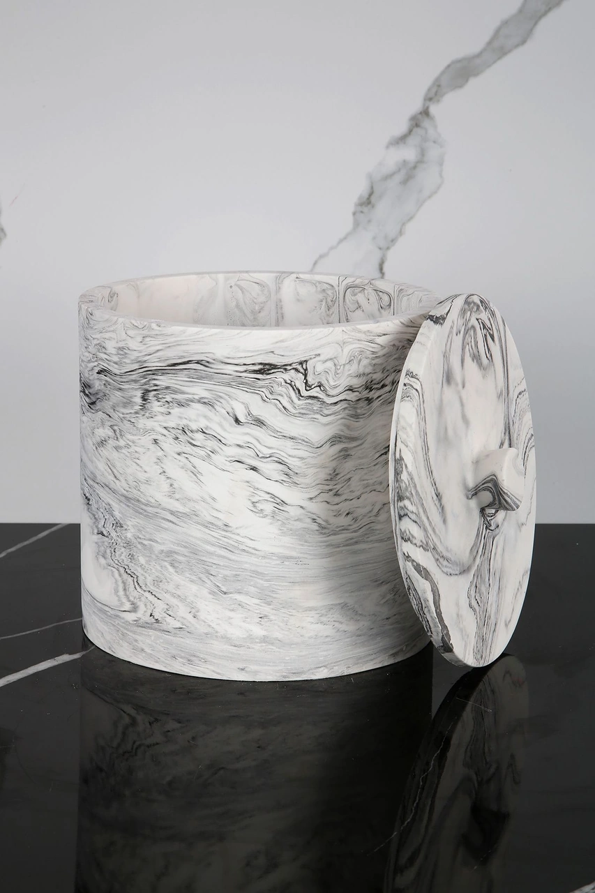 Mermer Desenli Beton Çöp Kovası Banyo Mutfak Tuvalet Wc 18 Cm 4 Litre Gri