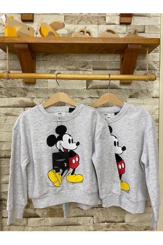 Aysbebe Mickey Baskılı Kız Çocuk Sweatshirt Açık Gri AY-M7S10084-88467