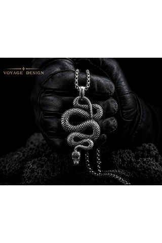Paslanmaz Çelik Antik Gümüş Renk Gotik Stil Mistik Snake Yılan Kolye