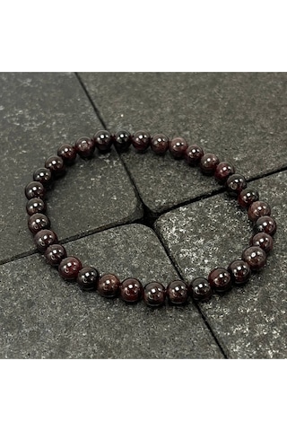 Sertifikalı Granat Lal 6mm Doğal Taş Bileklik Bordo