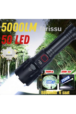 Small Sun 50w 5000 Lümen 26800 Model 8800 Mah Pil 1,5 İle 2 Km Menzilli 10 Saat Çalışma Süresi Siyah