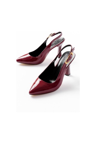 719 Bordo Rugan Sivri Burunlu Toka Detaylı Topuklu Kadın Aya...