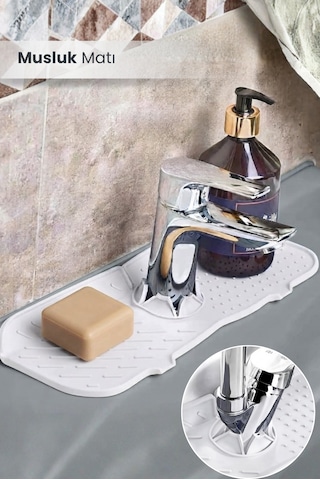 Su Tutucu Musluk Matı Mutfak Ve Banyo İçin Koruyucu Musluk Ve Lavabo Altı Mat Beyaz