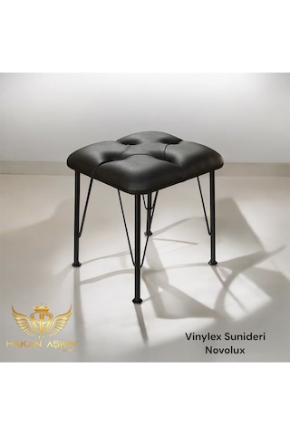 By Hakan Aşkın Siyah Metal Ayaklı Novolux Vinylex Sunideri Puf Black 40x45 Cm Siyah Vinylex