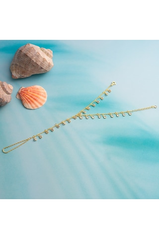 Queen Silver Jewelry 925 Ayar Gümüş Ful Zirkon Taş Sallantılı Şahmeran Altın