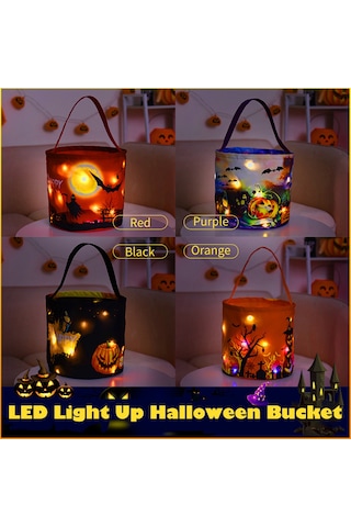 Konesam Halloween Mor Led Işıklı El Tote Sepeti, 3 Işık Modu Hızlı/ Yavaş Flash, Sürekli Açık , Lr44 Pil Dahil, Kadife Malzeme, Şeker/ Oyuncak Taşıma, Halloween Partileri İçin Mor