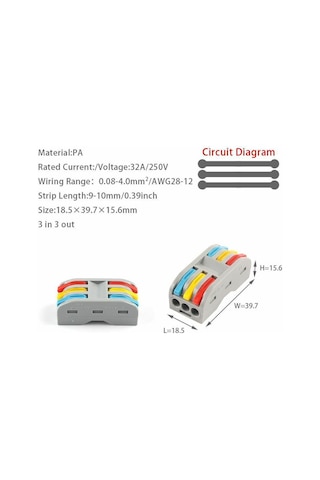 Wozlo Hızlı Kablo Ekleme Birleştirme Aparatı - Üçlü Klemens - 10 Adet