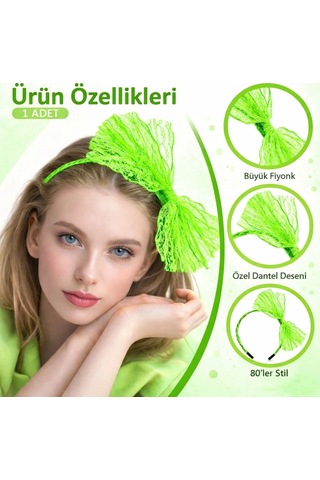 80 Ler 90 Lar Neon Yeşil Dantel Taç Fiyonklu " 78988007