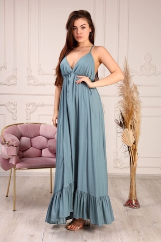 Aymeravm - Örgü Askılı Büzgülü Kadın Elbise - Knz1228Ga