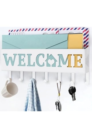 Welcome Temalı Raflı Anahtarlık Askısı Beyaz 000 Açık Krem
