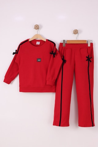 Monox Kız Çocuk Kurdale Detaylı Fitilli Polar Takım Kırmızı
