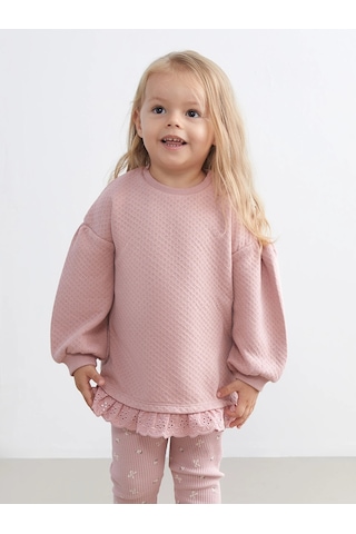 LC Waikiki Lcw Baby Pembe Dantel Detaylı Kız Bebek Sweatshirt Ve Tayt Dusty Rose