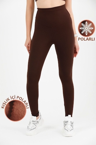 Kadın Kışlık Içi Polarlı Yüksek Bel Toparlayıcı Tayt Lacivert Curve High Waist Fleece Winter 1033 Koyu Kahve